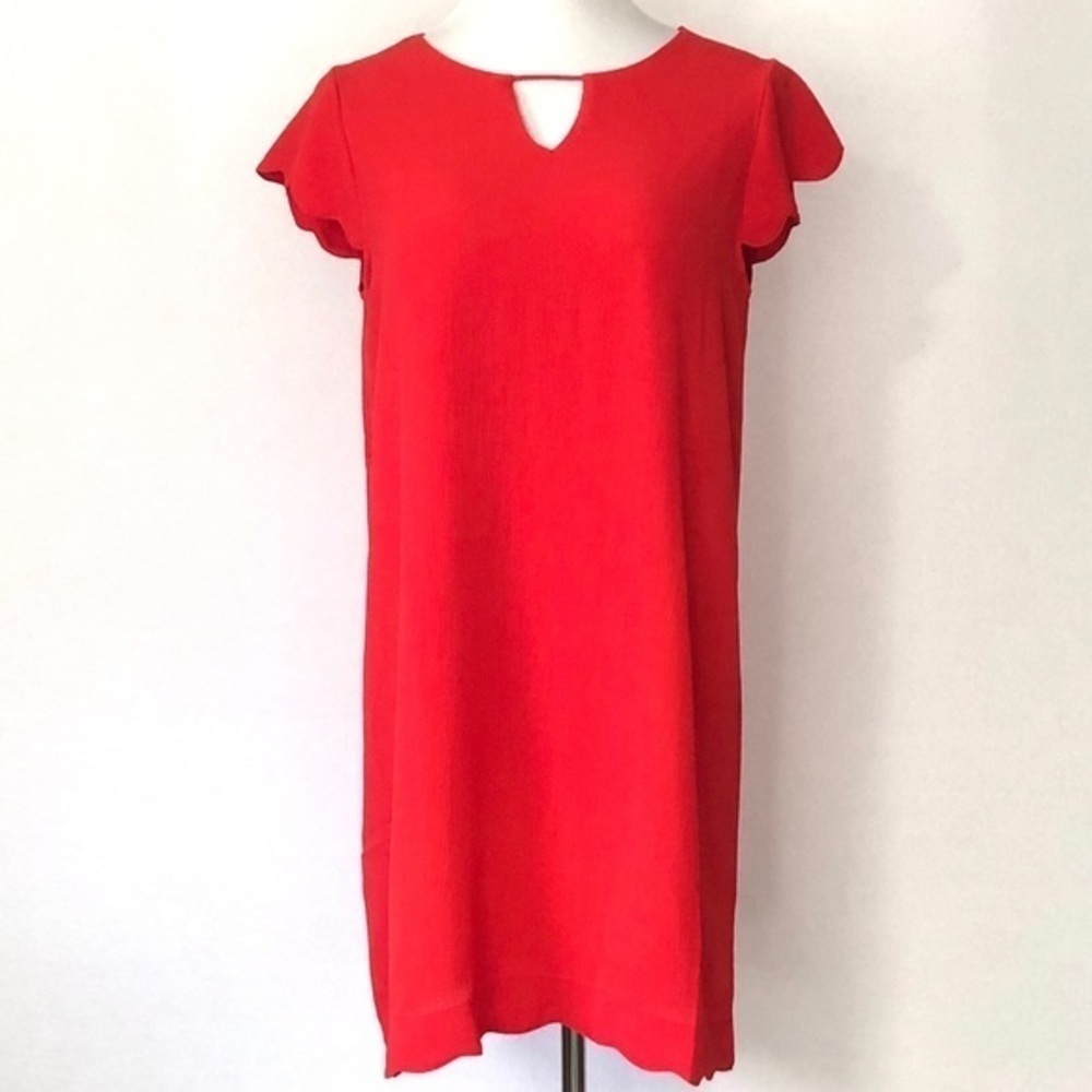 NEW Red She and Sky Keyhole Scallop Sleeve Lined Dress Size Medium NWT